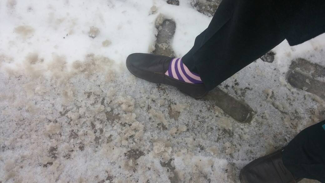 mysockca's tweet photo. #snowdays are bad for my shoes, at least the #SockGame is still great #canadian #winter #style https://t.co/hLYlGwvL1t