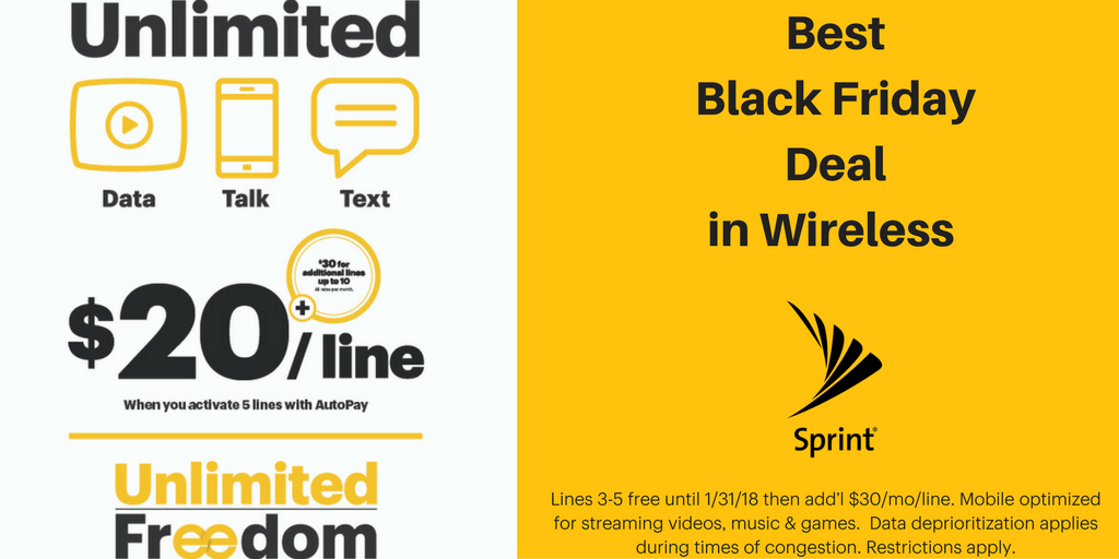 4/ $20/mo/line for 5 lines w/ #unlimited data, talk &amp; text! #SwitchtoSprint &amp; connect the whole family! #BlackFriday sprint.co/2glYSEw