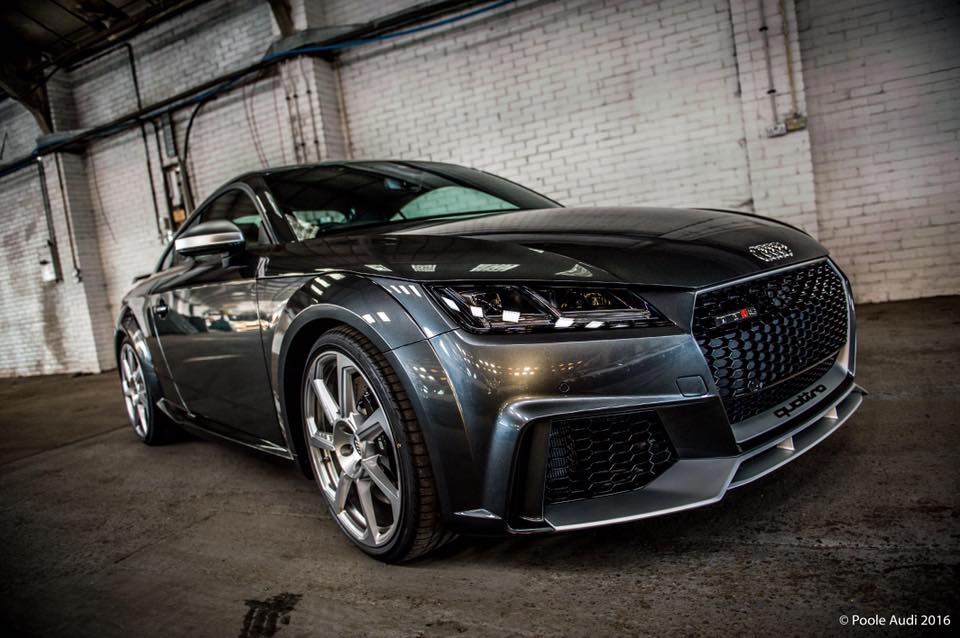 poole_audi's tweet photo. TTRS Coupé, finished in Daytona grey, is now available and on display in our showroom at Old Wareham Road, Poole. #wednesdaywant https://t.co/2u1znSZjSq