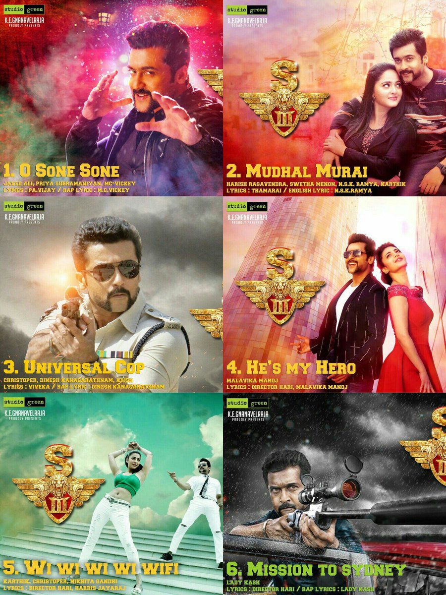 SuriyaFansClub's tweet image. • Here We Go #S3SongsTrackList 😊 1,2,3,4,5,6 | @Suriya_offl @StudioGreen2 @rajsekarpandian