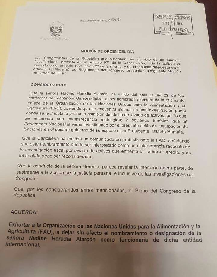 Bancada_ap's tweet photo. Voceros acuerdan debatir mañana moción de #AcciónPopular para que la #FAO anule designación de #NadineHeredia  en Suiza https://t.co/2j0lJwjes3