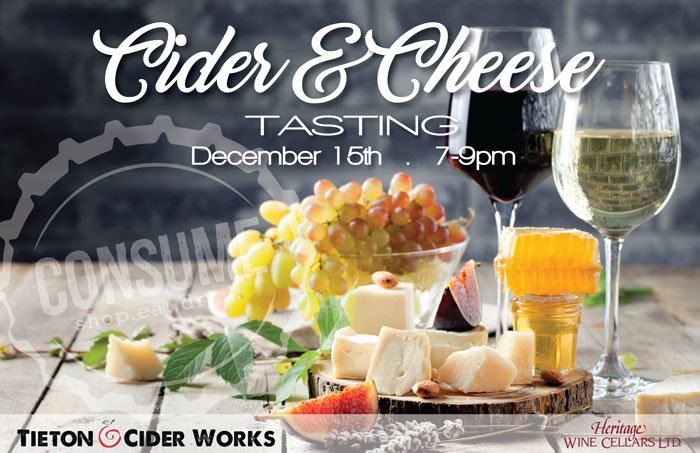 HeritageWineIL's tweet image. Join @consumelz for a Cider &amp;amp; Cheese tasting on December 15th, featuring Ciders from @tietoncider! #ciderpairing #tietonciderworks