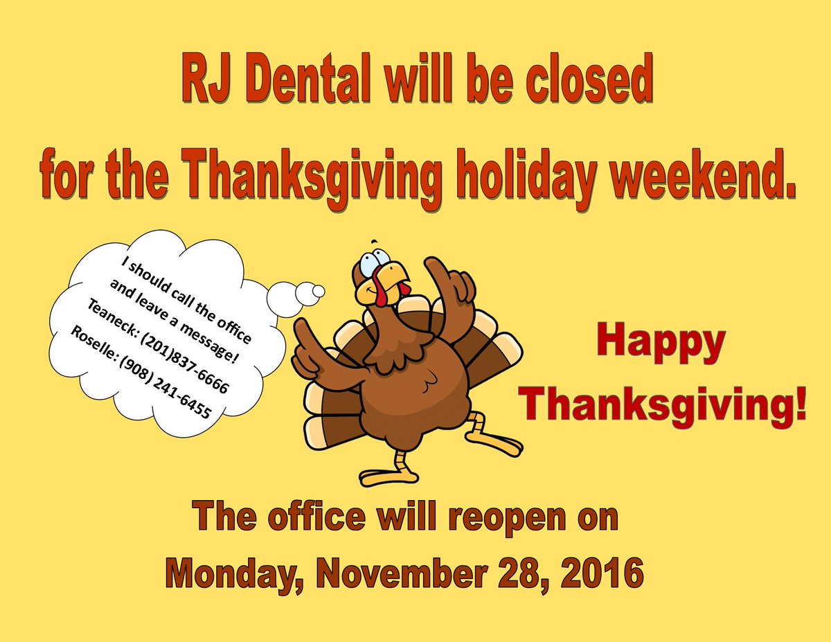 rjdentaldr's tweet photo. We hope you have a great and SAFE Thanksgiving! 🦃😋🍴🍾
#rjdental #drbuffong #wekeepyousmiling #closedforholiday #thankfulthursday https://t.co/UyV6g2G1qm