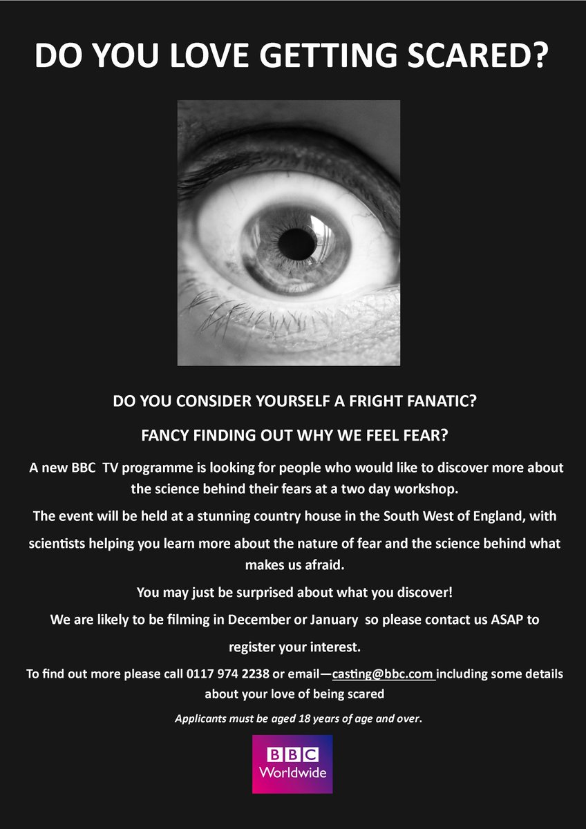 BBCWCH's tweet photo. Hi @RyeTownABC, BBC are looking for people with an interest in fear! Email casting@bbc.com for info. Please RT! #fear https://t.co/z3jI0gnWLr