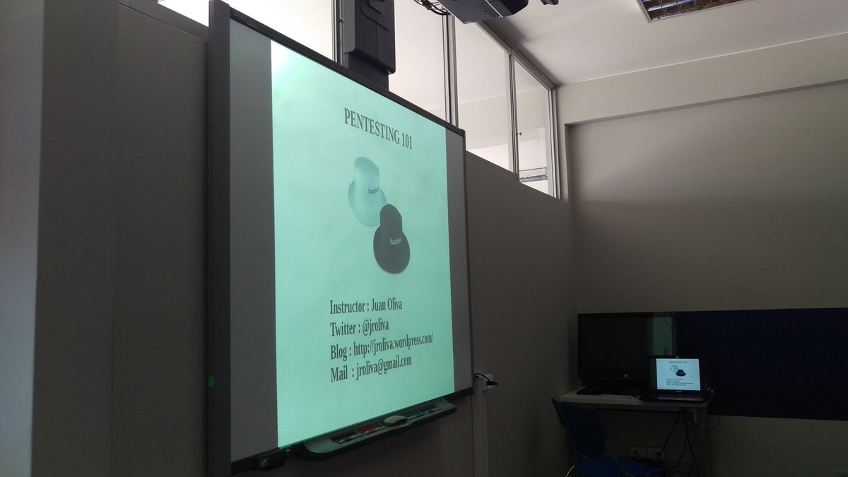 jroliva's tweet photo. Todo listo para el taller #Pentesting 101 mañana en #PERUHACK2016NOT @PeruHackCon #Hacking #Security https://t.co/xJzZqkQZAT