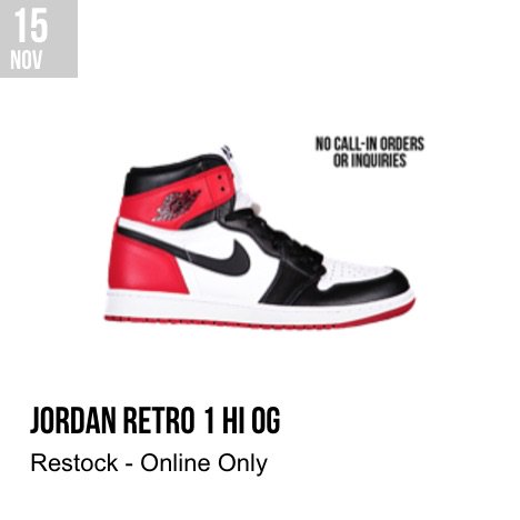 Jordan 1 Black Toe November 15 Restock Footlocker
