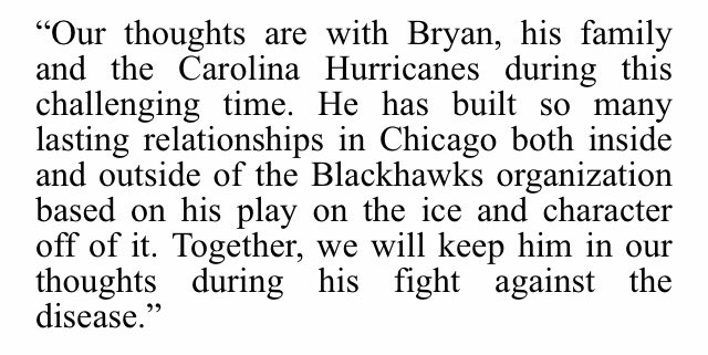 Pres. &amp; CEO John McDonough releases statement on Bryan Bickell, who was today diagnosed with multiple sclerosis (MS)