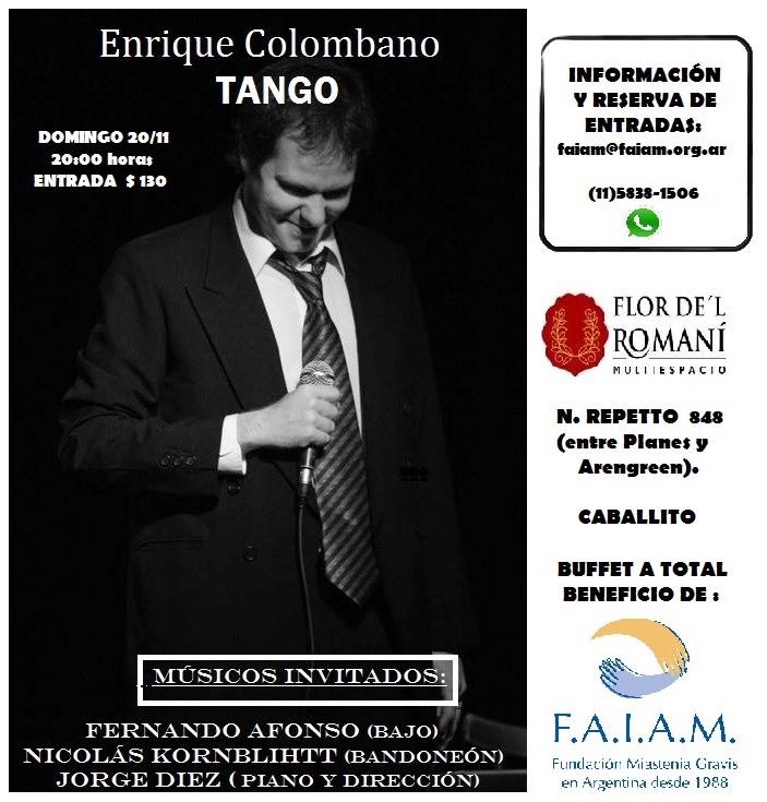 FAIAM2014's tweet photo. #ShowDeTango de Enrique Colombano #BeneficioDeFaiam domingo 20 d noviembre,20hs. AYUDANOS A RECAUDAR FONDOS, RT https://t.co/Am19ms3GY2 https://t.co/UPFjUVERGp