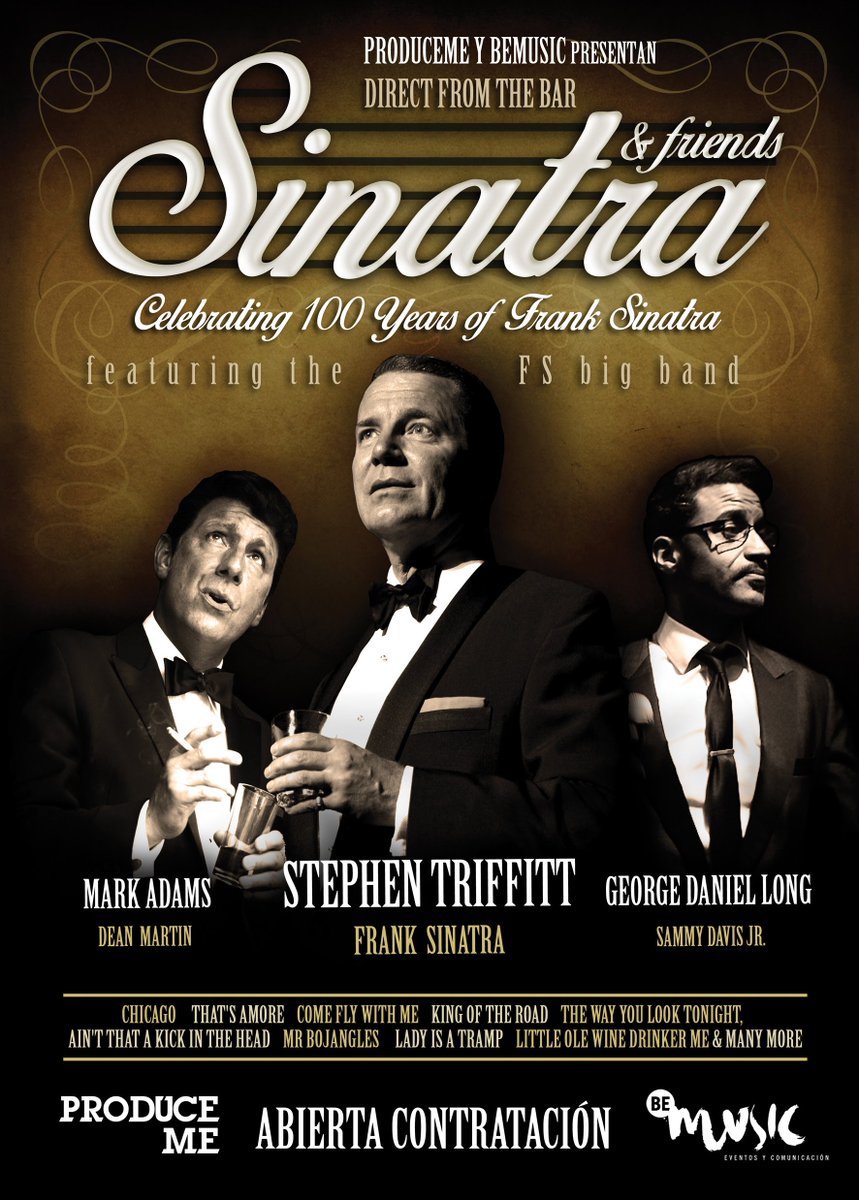 producemeES's tweet photo. Novedades! Vuelve a España la gira de #SinatraAndFriends aka @DefinitiveRP 👉 https://t.co/NRvYo5awBJ #RatPack #swing #abiertacontratación https://t.co/Wv6xioIT4R