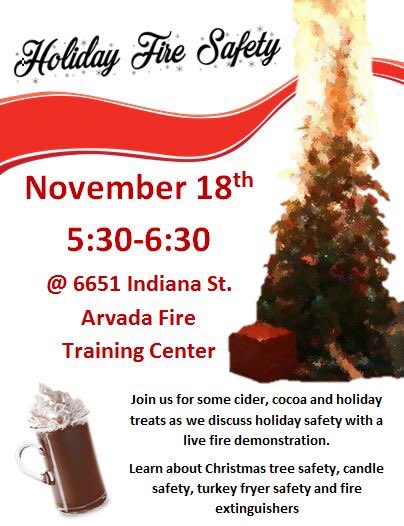 ArvadaFire's tweet photo. Join us! #holidaysafety #livefiredemo #treats #hotcocoa #christmastreefire https://t.co/LefwbkW2q6