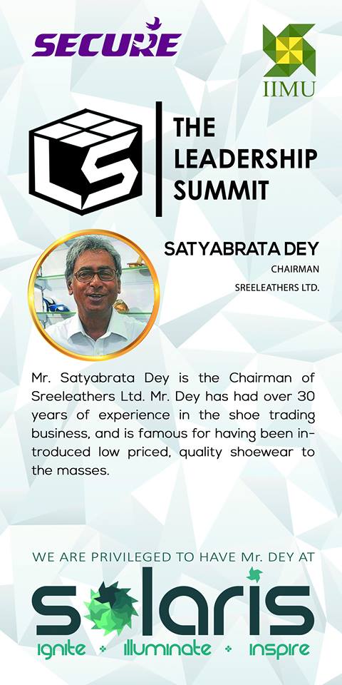 SolarisIIMU's tweet photo. Speaker Name: Mr. Satyabrata Dey
Summit Name: Leadership Summit IIMU​ #LS2016 
Designation: Chairman, Sreeleathers
#SolarisIIMU https://t.co/N8ljr4ypn6