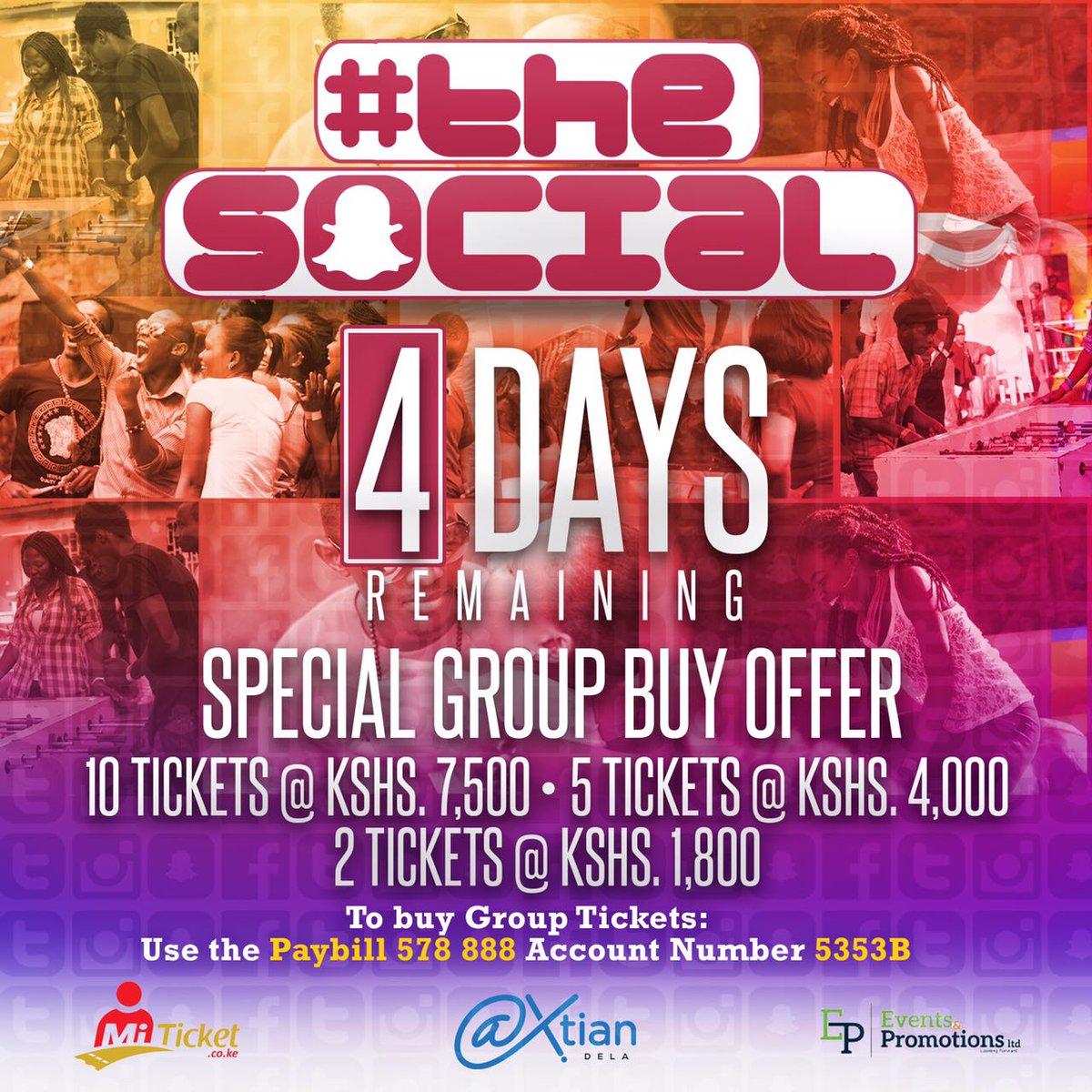 ngugigatua's tweet photo. Remember it's 4 days remaining for the special group buy offer get ur tickets today tupatane Arboretum #theSocial  @xtiandela @AdamMaina_ https://t.co/Iu6XeNsDru