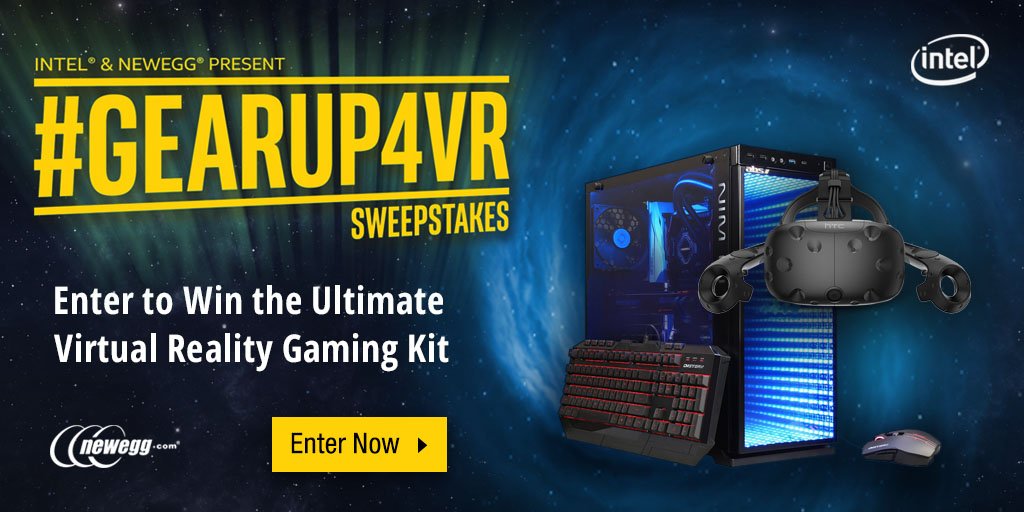 Newegg's tweet photo. Are you ready to #GearUp4VR? Enter to win a stunning VR-ready battlestation from @IntelUSA >> https://t.co/qQUgA96I2L https://t.co/gbUcLVZM0O