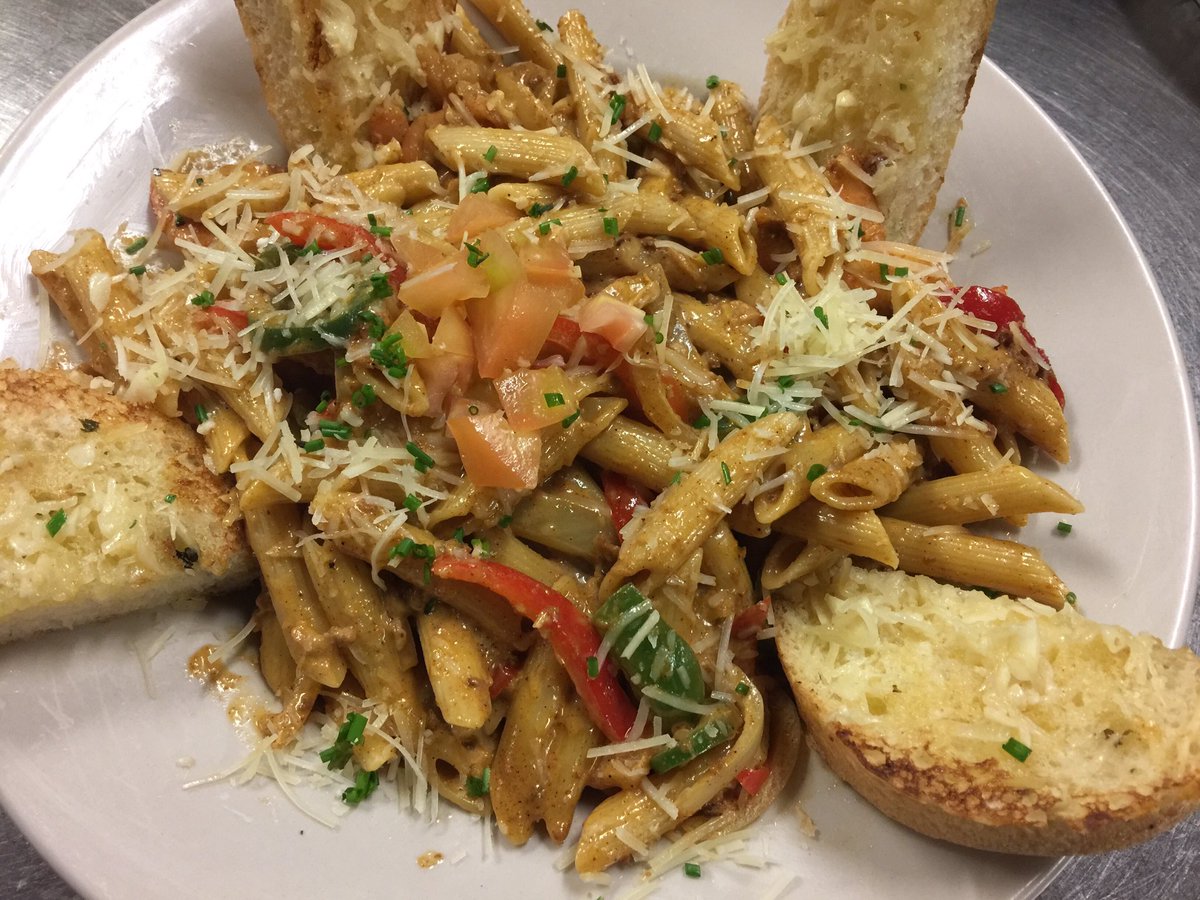 So creamy. So delicious. Our Cajun Pasta is topped with either grilled chicken or grilled shrimp. We'll be serving it all night starting @ 5