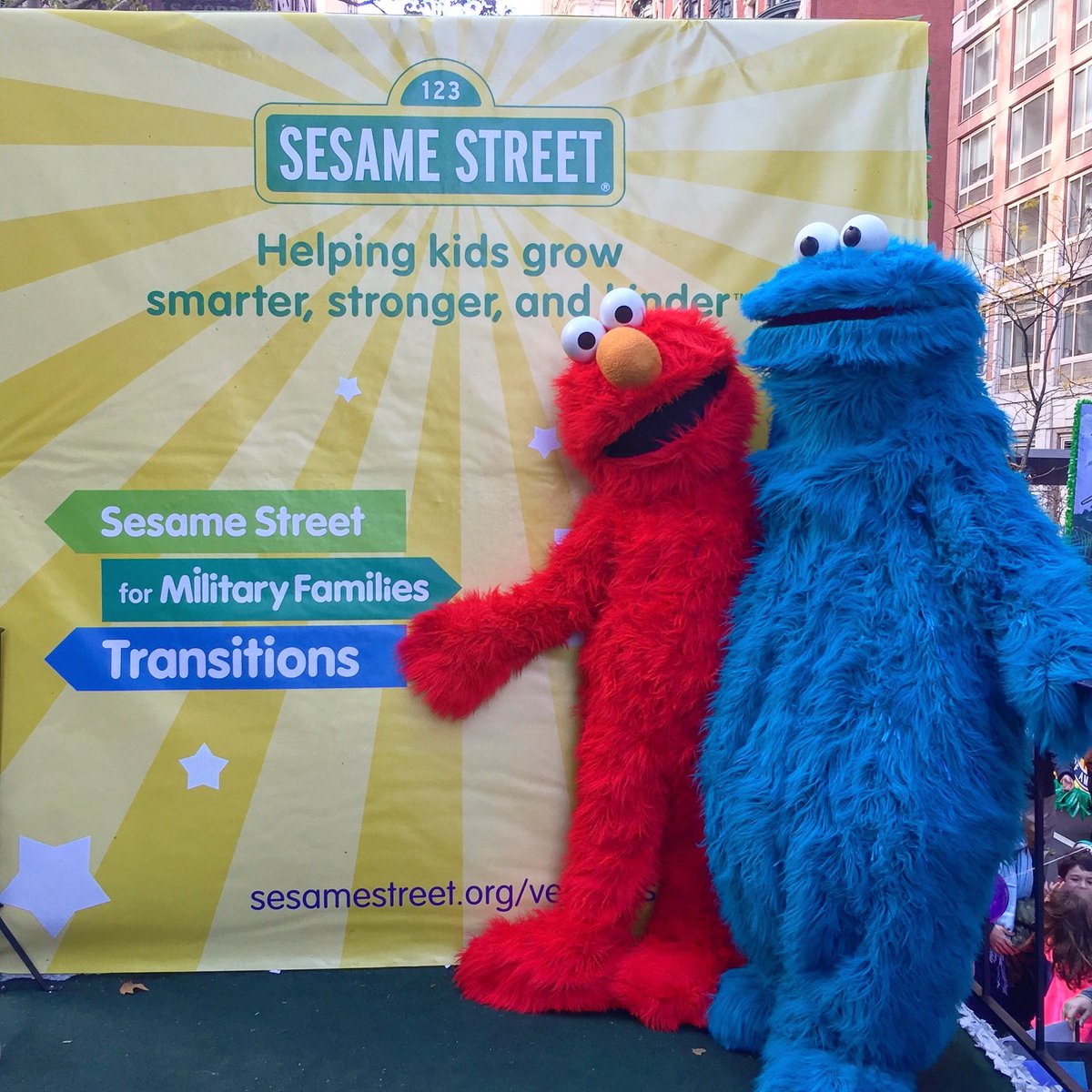 EOVstories's tweet photo. Cookie Monster &amp; Elmo out supporting #militaryfamilies. TY @sesamestreet and @HBO!  @AmericasParade #nyc #VeteransDay https://t.co/VOI0hBx45A