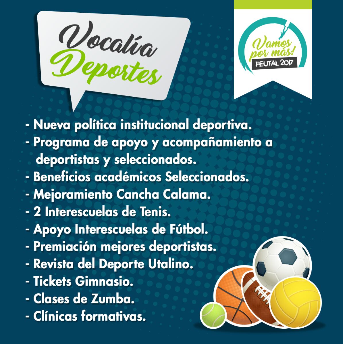 FEUTAL2015's tweet photo. Algunas de nuestras propuestas !! Este miércoles y jueves la FEUTAL #VAMOSXMÁS #FEUTAL2017 👊 https://t.co/lrreVPMHI7