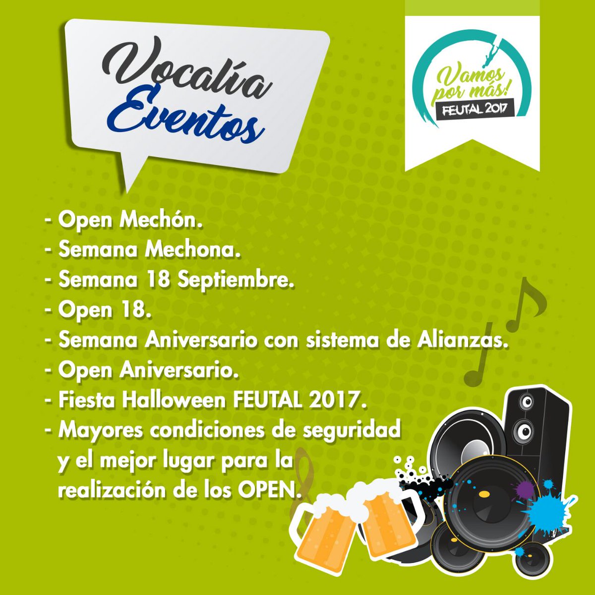 FEUTAL2015's tweet photo. Algunas de nuestras propuestas !! Este miércoles y jueves la FEUTAL #VAMOSXMÁS #FEUTAL2017 👊 https://t.co/lrreVPMHI7