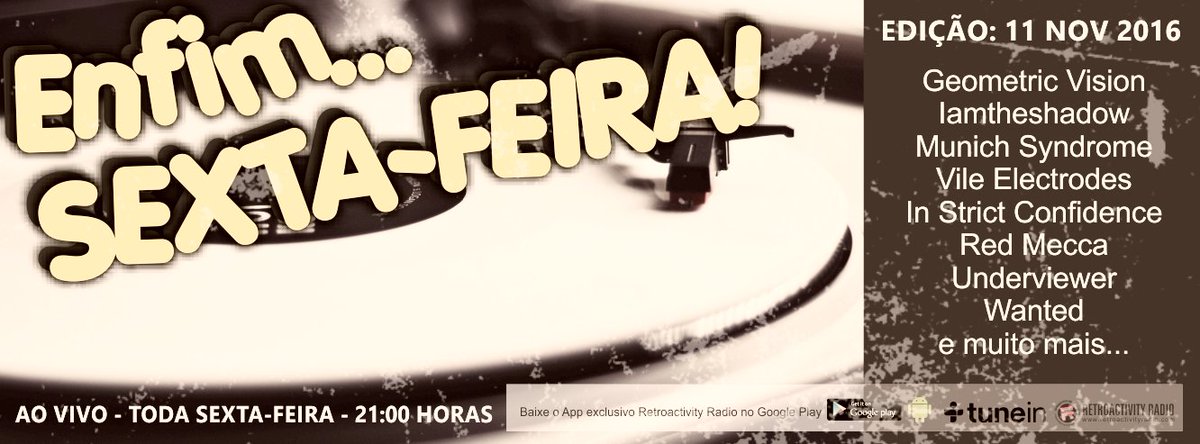 ON AIR: ENFIM... SEXTA-FEIRA
streaming07.hstbr.net/player/retroac…
Free Download Retroactivity Radio App on Google Play and TuneIn.