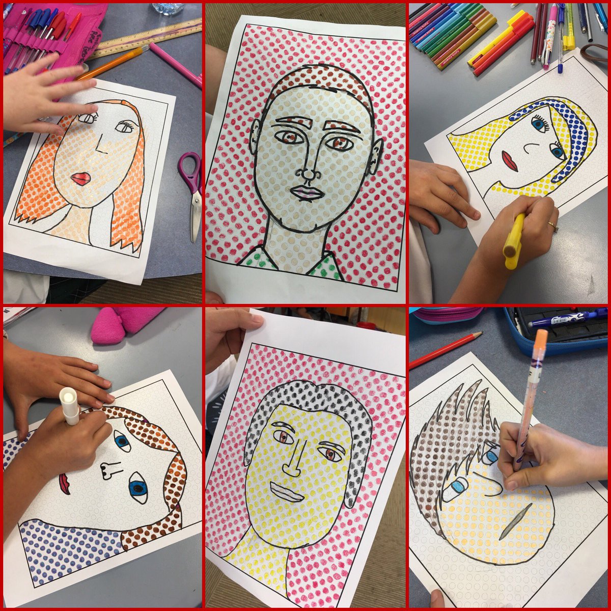 cccCreativeArts's tweet photo. Inspired by Roy Lichtenstein @CCCYear4 have been creating Pop Art self-portraits with Ben-Day dots https://t.co/aJgo84IrNi