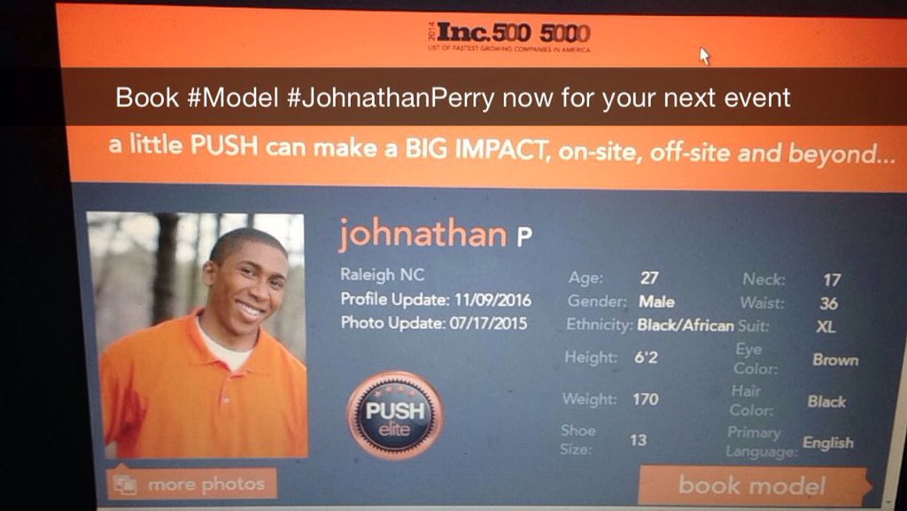 BullCityJP's tweet photo. 4 1/2 out of 5 stars #Model #JohnathanPerry #PushElite process book for events now https://t.co/B82IC2sYLf