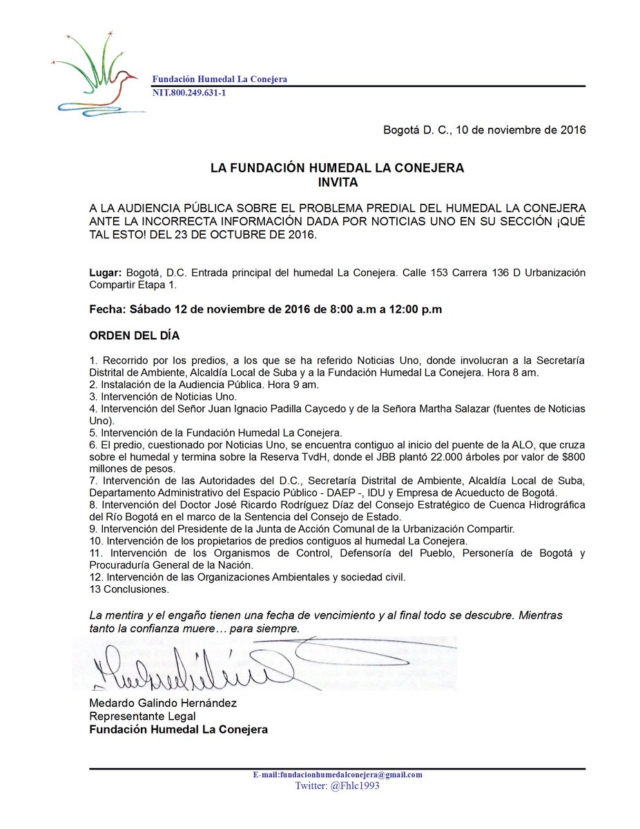 Fhlc1993's tweet photo. @lafm Invitamos mañana a audiencia pública en el humedal La Conejera ante incorrecta información de @NoticiasUno en su sección #QuéTalEsto. https://t.co/q1MunwK7TH