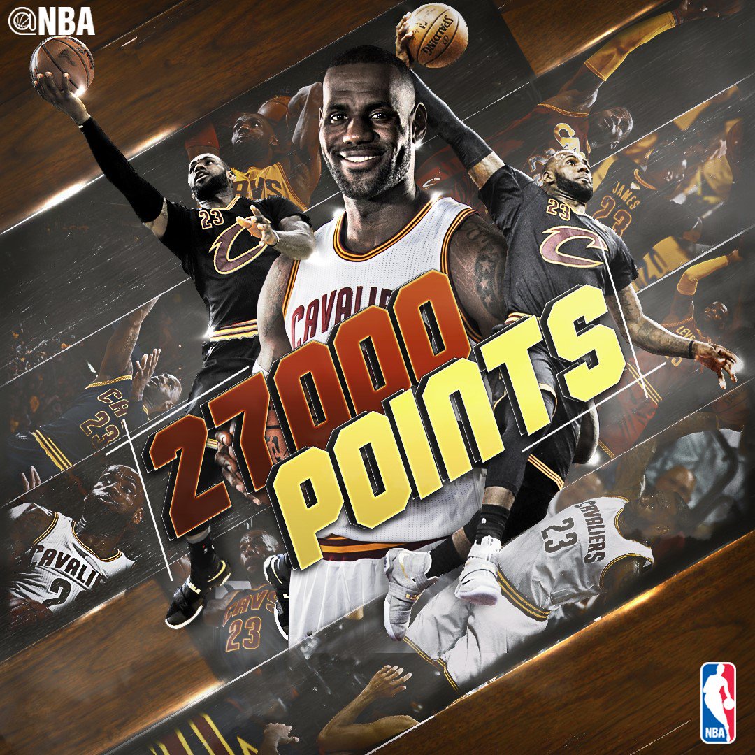 NBA's tweet photo. Congrats to @KingJames on becoming the 10th player in @NBAHistory to surpass 27,000 career points! https://t.co/Fxi409YMdw