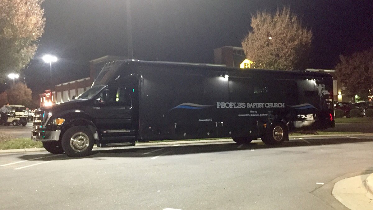 legeros's tweet photo. Now THAT is a church bus. Holy, um, cow. 

Crabtree Valley Mall. 

#DivineRide https://t.co/HRUNjbRRLv