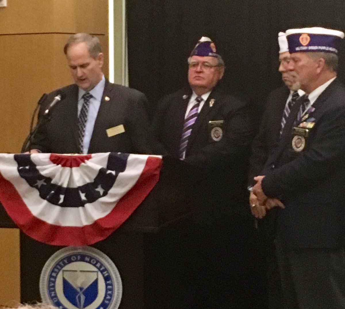 UNTDallas's tweet photo. UNT Dallas becomes a Purple Heart University. #VeteransDay #purpleheart #november11 #honored https://t.co/URdTIWLqdy