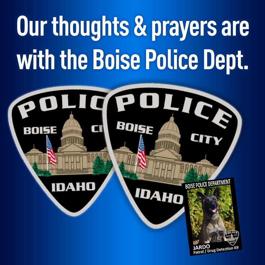 KTVB's tweet photo. 2 officers and a K-9 were shot earlier today. RT to show your support for @BoisePD. https://t.co/UL9KQp3Kci https://t.co/tuMuFVFi7E