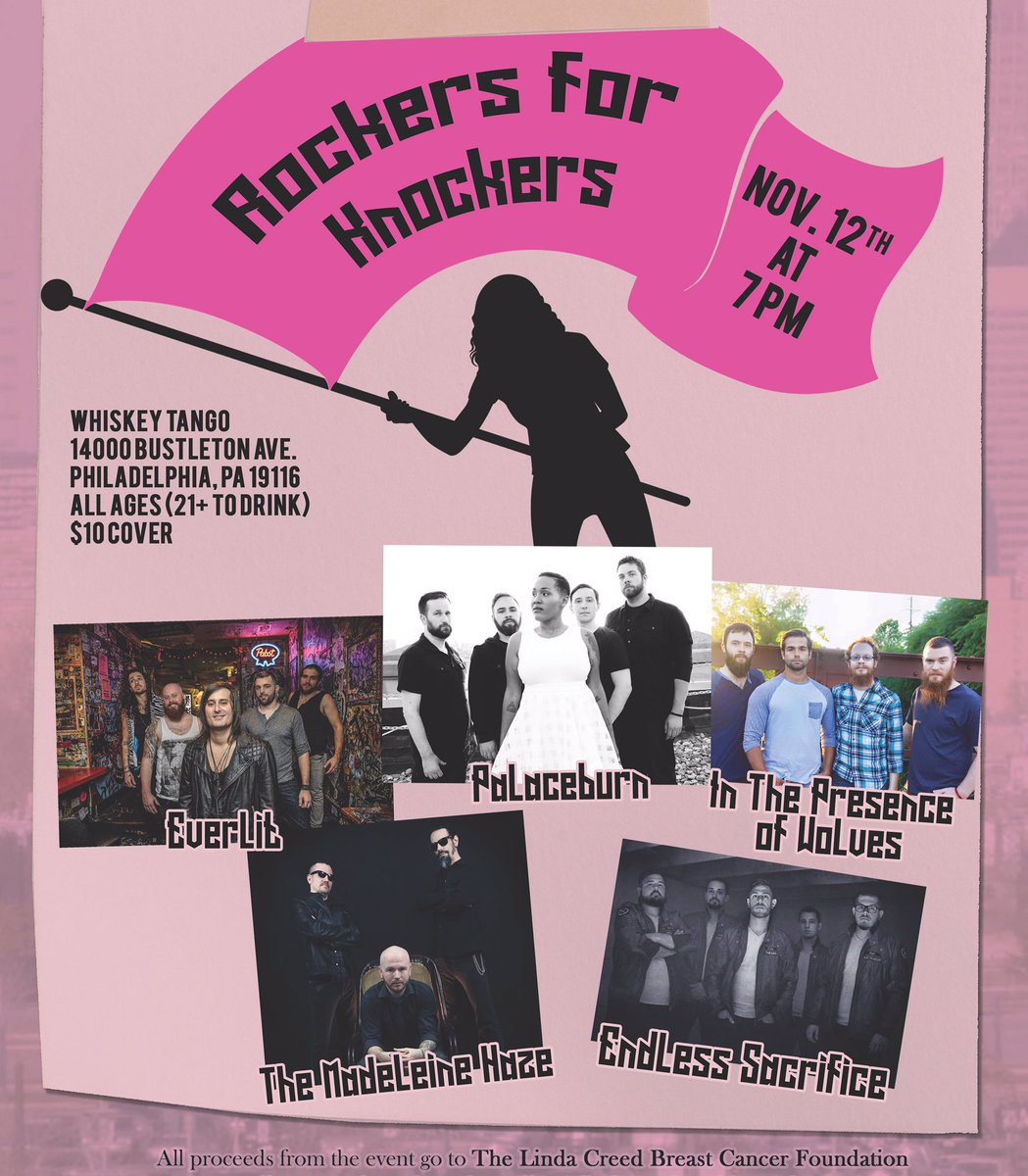 MusicSoulSunday's tweet photo. #ChestFest 11/12 ft. @Palaceburn @ITPOWband &amp; @Everlitmusic Come on out to Whiskey Tango for a good cause, #philly! #fuckcancer #thinkpink https://t.co/XBwr5zfmG1