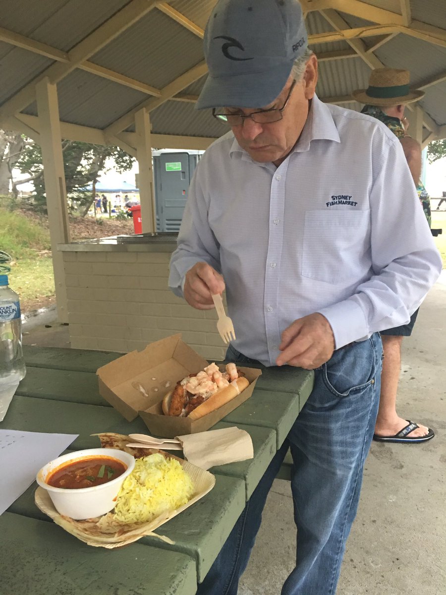 Tough job but someone's got to do it! SFM's GM <a href="/BryanSkepper/">Bryan Skepper</a> judging the best Prawn dish at the #ballinaprawnfestival
