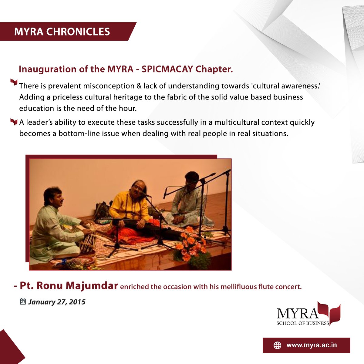 MyraBSchool's tweet photo. In association with SPICMACAY, #MYRA has added a new cultural dimension &amp; has enriched the quality of formal business education it imparts. https://t.co/sIo3kMsd9U