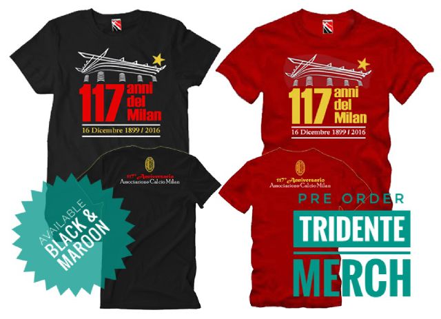 TridenteMerch's tweet photo. Pre Order t-shirt 117 anni Milan, tersedia 2 rasa, Black &amp; Maroon, yuks diorder!! ;) https://t.co/cxlcQwRr2s