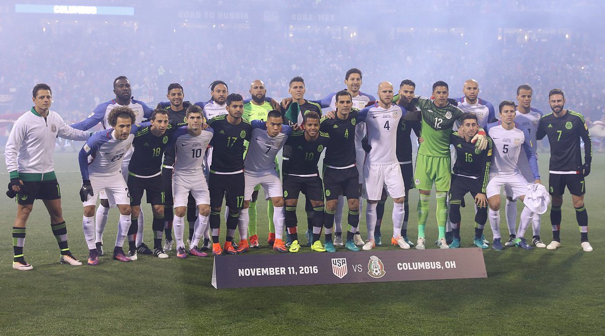 si_soccer's tweet photo. Before tonight's first kick, a great show of unity between USA, Mexico players in Columbus (via Getty) #USAvMEX https://t.co/Nr0JgXxTgV