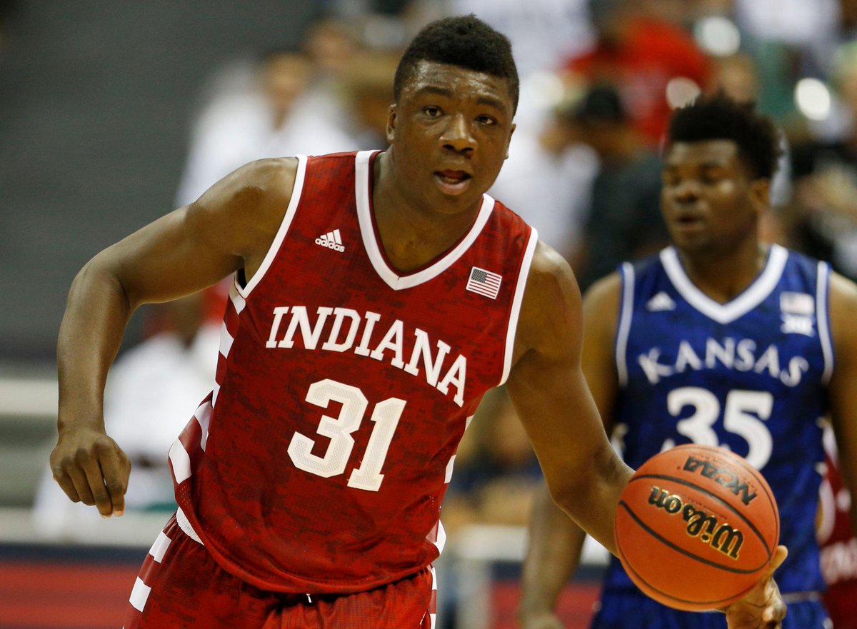 espn's tweet photo. Thriller on opening night!
No. 11 Indiana beats No. 3 Kansas 103-99 in overtime of the Armed Forces Classic. https://t.co/AebWq6FopD
