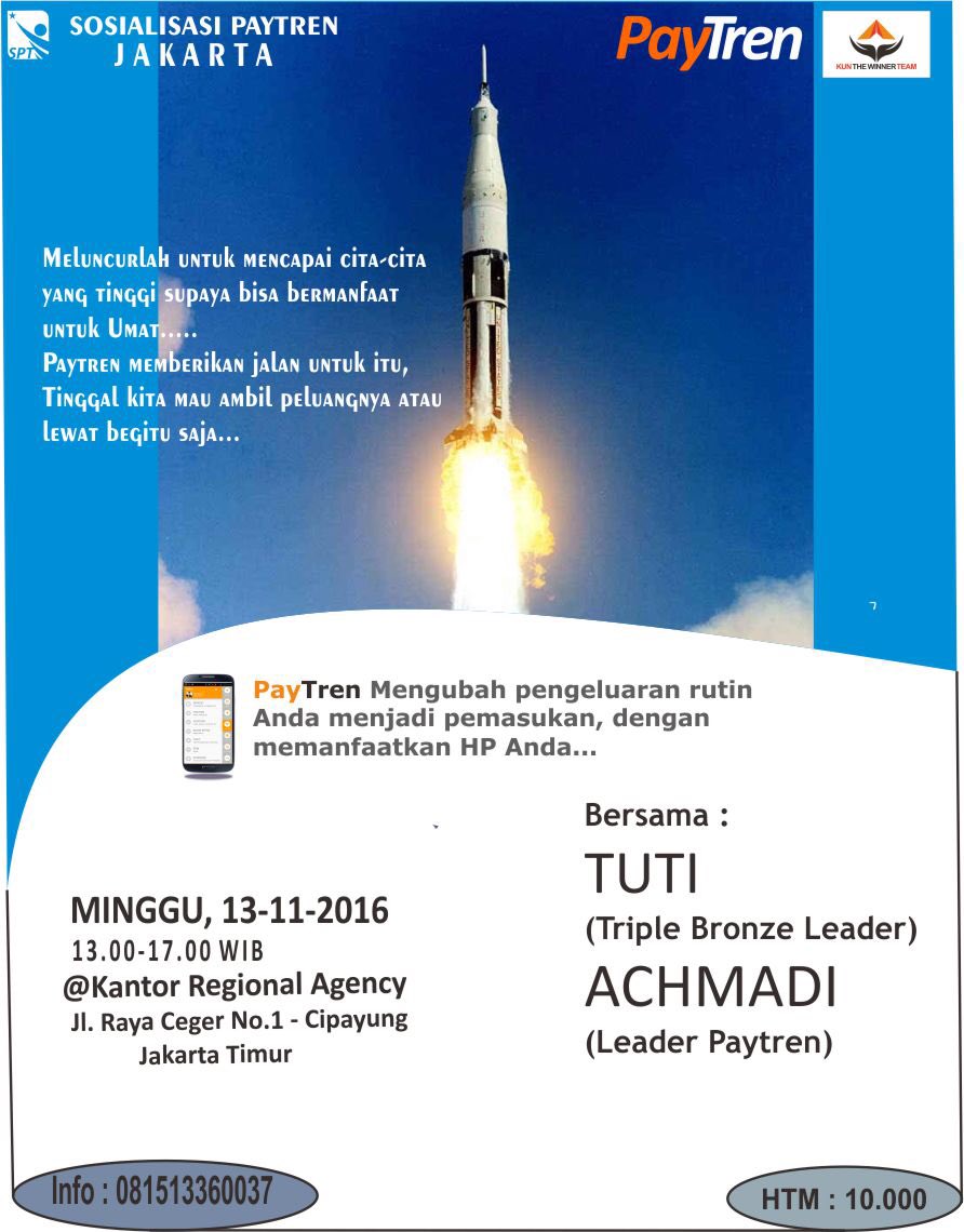 VsiRegJaktim's tweet photo. Bingung nyari bisnis dg modal terjangkau? Silahkan hadir ke acara ini, PayTren punya Ust Yusuf Mansur, utk umum.. https://t.co/NbwxKktz0l