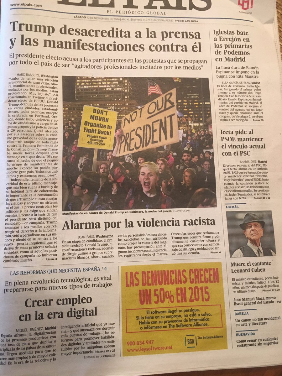 EL PAÍS hoy Portada. En la era digital hay q promover habilidades digitales y aptitudes no sustituibles por máquinas: creatividad, análisis