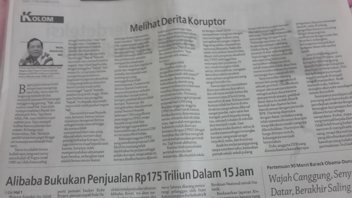 mohmahfudmd's tweet photo. Renungan akhir pekan. Mari kesampingkan sejenak Demi 411. Sadarilah, perang terhadap korupsi sangat penting dieskalasikan. https://t.co/L9R2zooYff