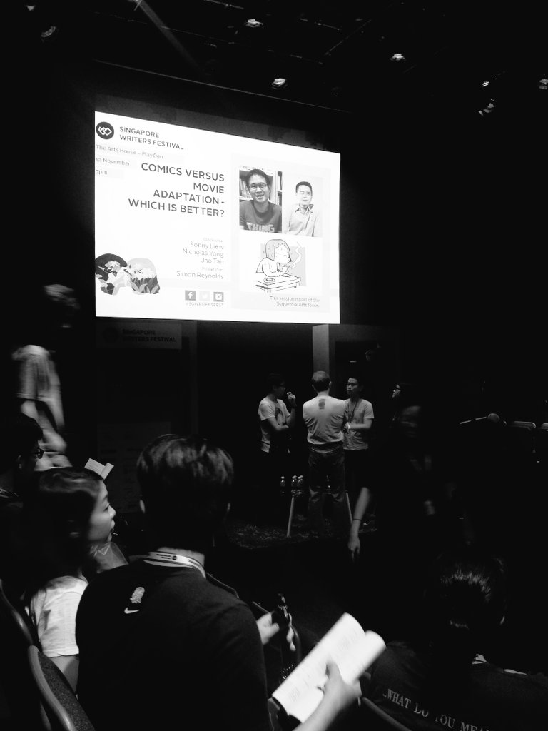 EstherVincentXM's tweet photo. Let's see what @sonnyliew, @incoherentboy and Jho Tan have to say about comics vs. movie adaptations at #SWF2016 

#comics #movies #lit https://t.co/0Ir6ZmwtID