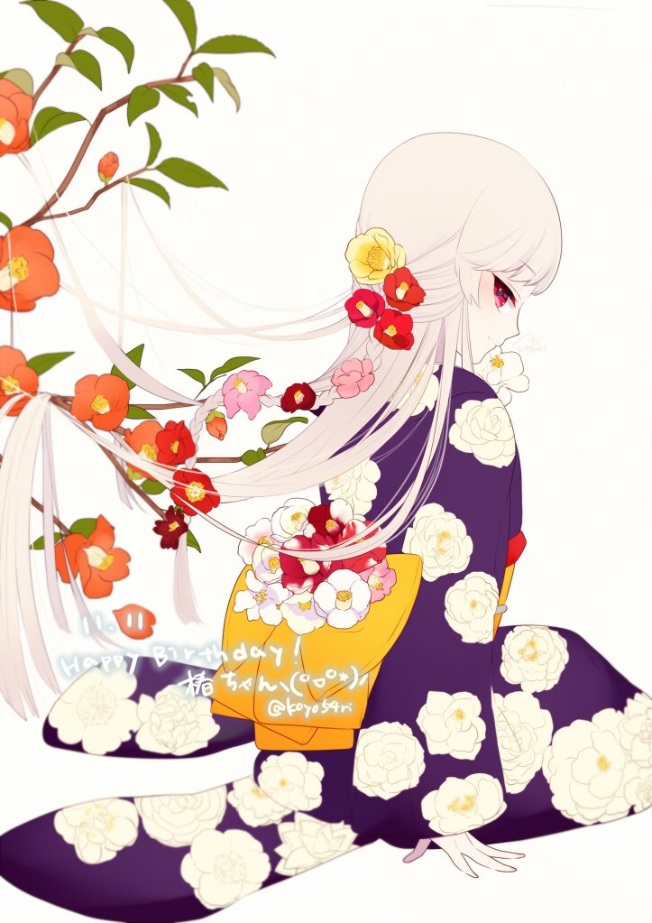 1girl japanese clothes long hair solo kimono flower floral print  illustration images
