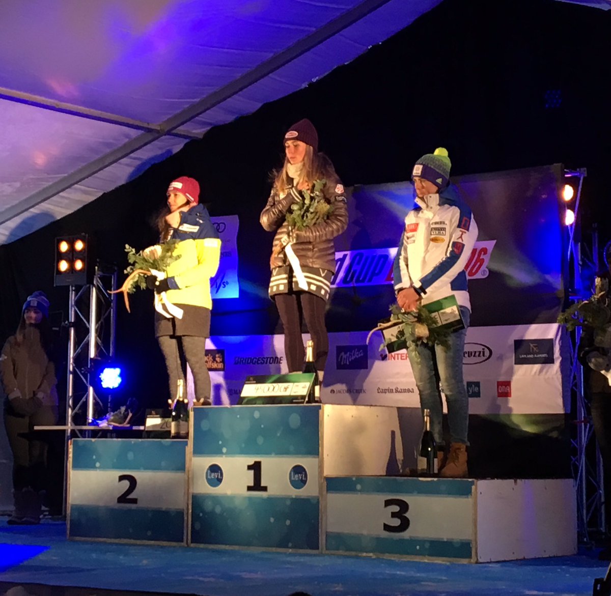 Price giving ceremony! Congrats once again Mikaela Shiffrin, Wendy Holdener and Petra Vlhova 🏆 #worldcuplevi #levilapland #10thanniversary