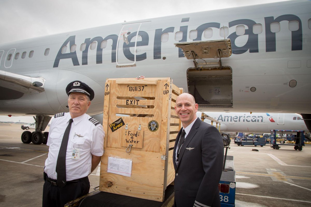 AmericanAir's tweet photo. You've goat to be kidding! Someone from the @USArmy put a sticker on the crate of @USNavy's new "Billy" on his transfer to Annapolis. 😳🐐 https://t.co/xJgqHwhsMh