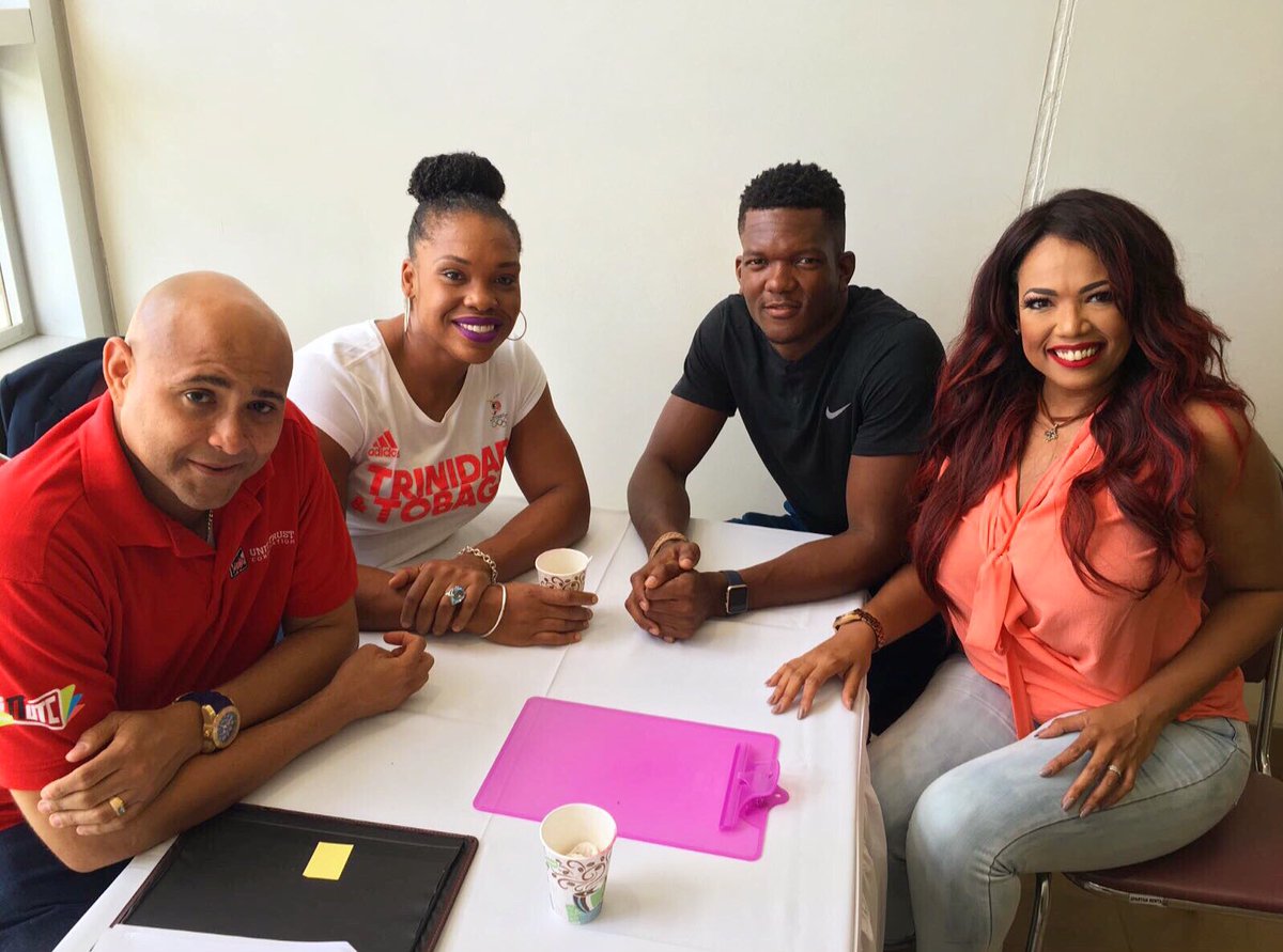CleopatraBorel's tweet photo. The breakfast crew is here - Emil, @keshorn_walcott, DJ Dani and me at the #UTC All Staff Meeting 2016! โบ๏ธ #featurespeaker #athlete #TeamTTO https://t.co/ybcsujQBBn