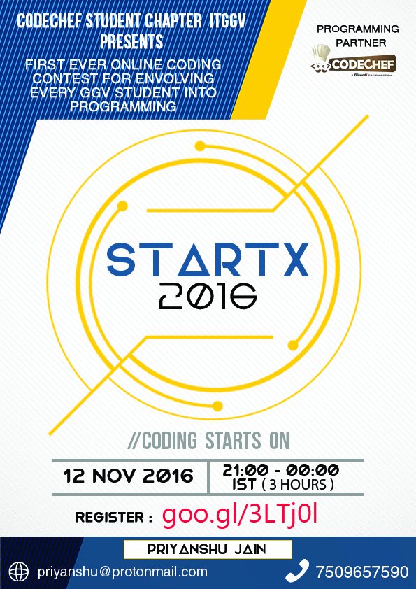 itggvCodechef's tweet image. CodeChef got a new treat for me in STARTX codechef.com/SRTX2016 via @codechef