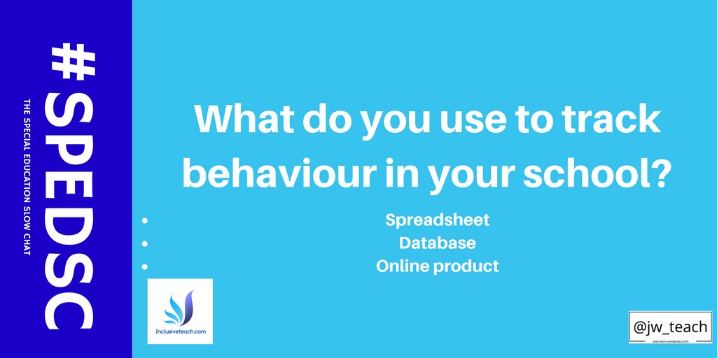 jw_teach's tweet image. Can I ask what is used to track behaviours of concern in your school?
Paperwork, excel, commercial product? 
#SpEdSC