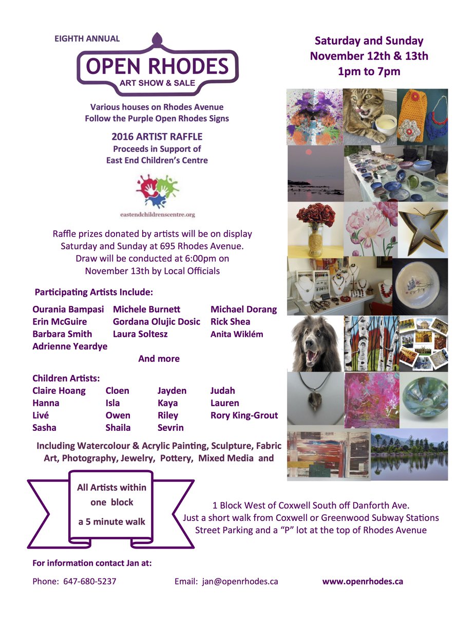 EastEndArtsTO's tweet photo. #OpenRhodes Art Show & Sale is Nov 12 & 13 ft. art from >20 artists (adults & children) in artists' homes @jan_open https://t.co/26JUzmNg9m https://t.co/WDarYJ75jV