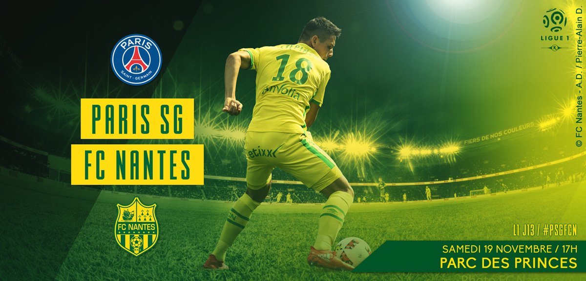 FCNantes's tweet image. Reprise dans une semaine 👊

⚽️ #PSGFCN
🏆 @Ligue1, J13
🗓 Samedi 19 novembre, 17h
📍 Parc des Princes
🖥 @canalplus Sport
📱 #AllezFCNantes