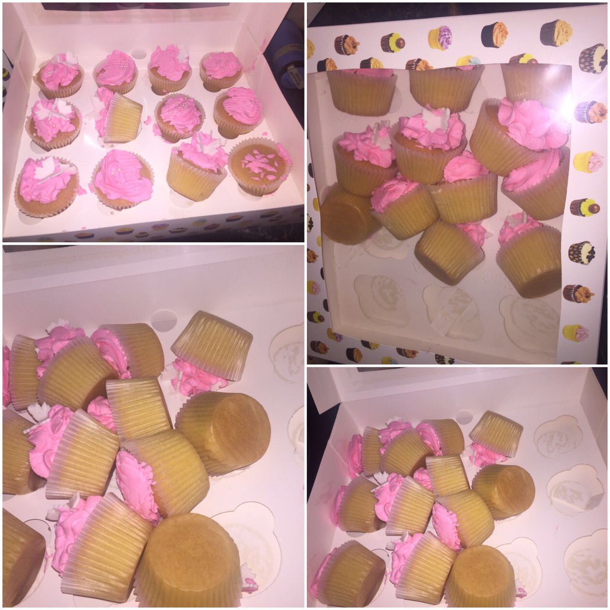 BakeAdventure's tweet photo. How i gave my cupcakes to @AddisonLeeCabs VS how the @AddisonLeeCabs driver gave them to a paying customer disgusting service !!!!! https://t.co/8rISjvMW2i