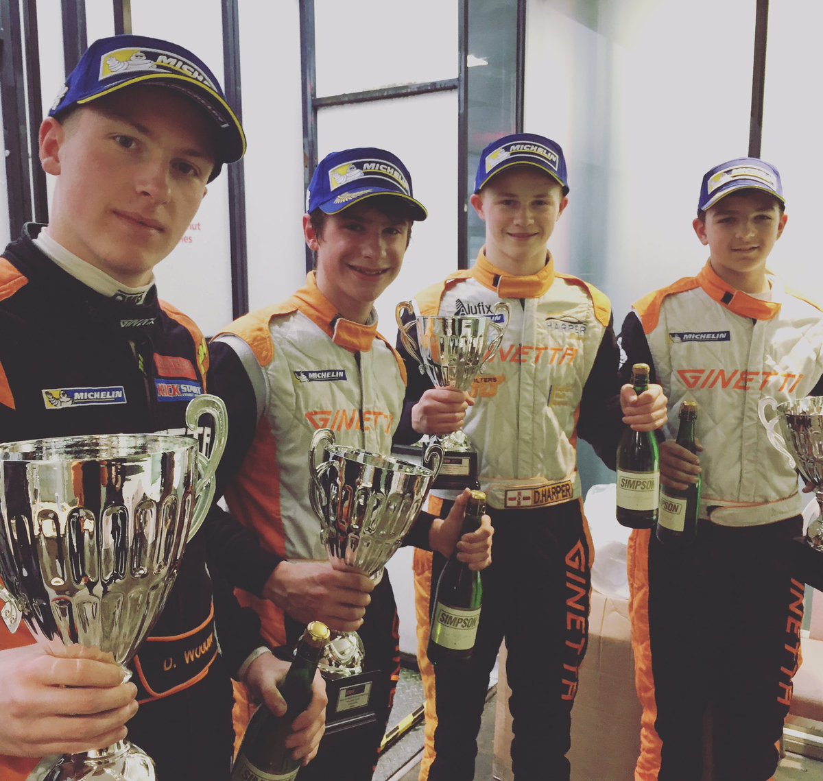 GinettaCars's tweet photo. Ginetta podium family photo. Wooder takes another win from Priaulx and Harper. Dyson seals rookie honours. 🚗💨🏆#weareginetta https://t.co/f7s0L2jctv