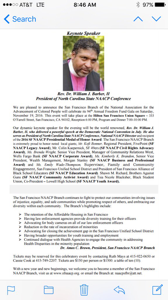 NAACP_SF's tweet photo. Democratic National Convention speaker, Rev. Dr William J Barber II to address patrons at  SF NAACP Awards Gala https://t.co/RyiV02kYJ2